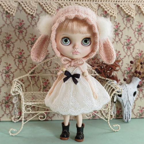 ネオブライス♡たれ耳ボンネット〜シェルピンク その他人形
