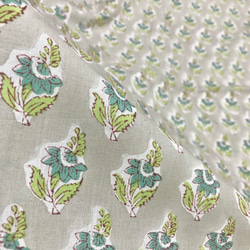 【50cm單位】灰綠藍小花印地安手工版畫布料棉質 第5張的照片