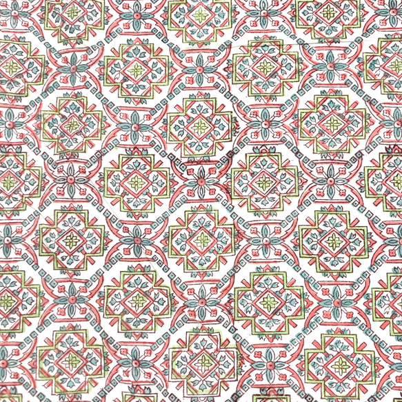 【50cm單位】白紅綠錦緞印度手工塊印花布料棉質 第3張的照片