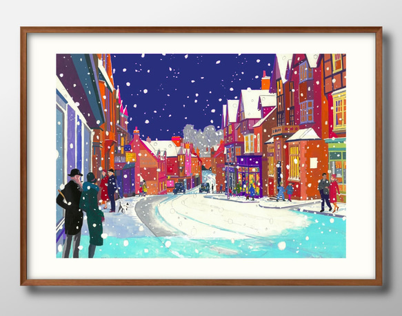 絵　アクリル　飾り　ボード　A3サイズ 12489 ポスター 絵画 A3サイズ『雪の街並み クリスマス』アート