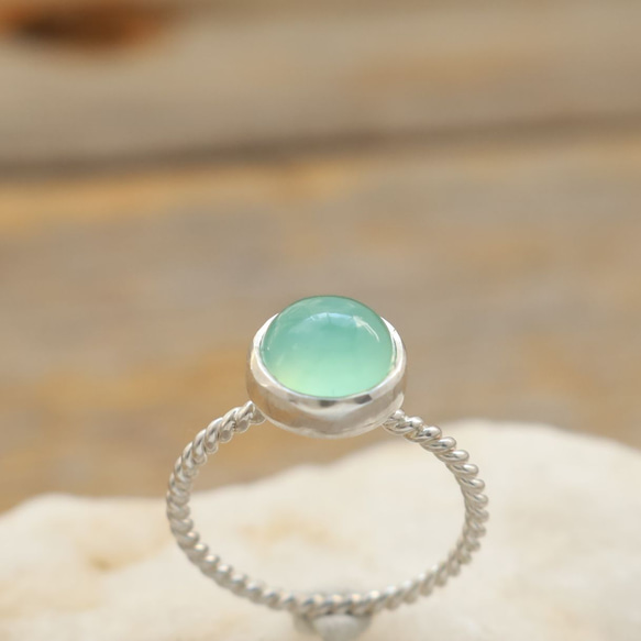 Sea Blue Chalcedony Ring　シーブルーカルセドニーの縄目リング　silver925 5枚目の画像