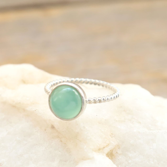 Sea Blue Chalcedony Ring　シーブルーカルセドニーの縄目リング　silver925 2枚目の画像