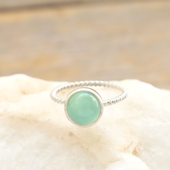 Sea Blue Chalcedony Ring　シーブルーカルセドニーの縄目リング　silver925 3枚目の画像