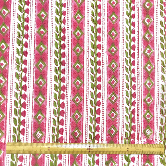 【50cm單位】白色粉紅紅色條紋印度手工塊印花布料棉質 第6張的照片