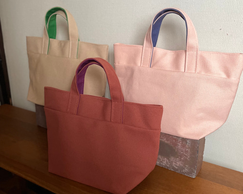 ハンドメイド作品-生成帆布とパステルピンクレザー トートバッグ ハンドメイド作品-生成帆布とパステルピンクレザー トートバッグ