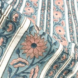 【50cm單位】暗藍色米色花朵條紋印度手工塊印花布料棉質 第5張的照片