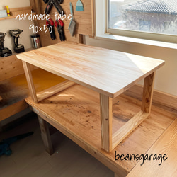 無垢ローテーブル 天然木 90×50cm カフェテーブル コーヒーテーブル リビングテーブル 1枚目の画像