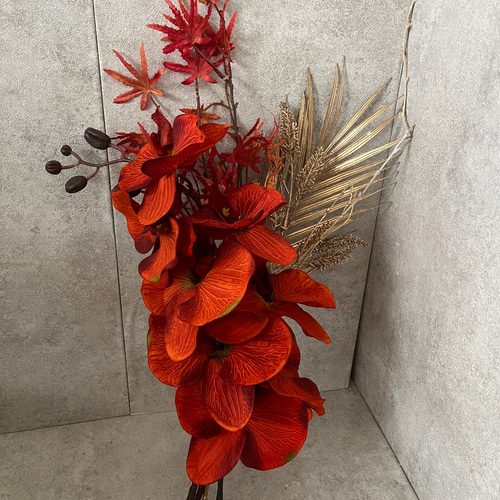 オレンジ 胡蝶蘭 アートフラワー 陶器鉢 素敵なラン♡【オシャレなお色の胡蝶蘭】オレンジシャトー♪贈り物や