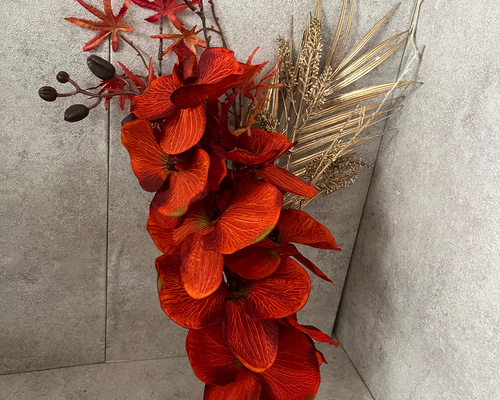 ダークオレンジ 紅葉 胡蝶蘭造花 和装 アーティフィシャルフラワー 秋