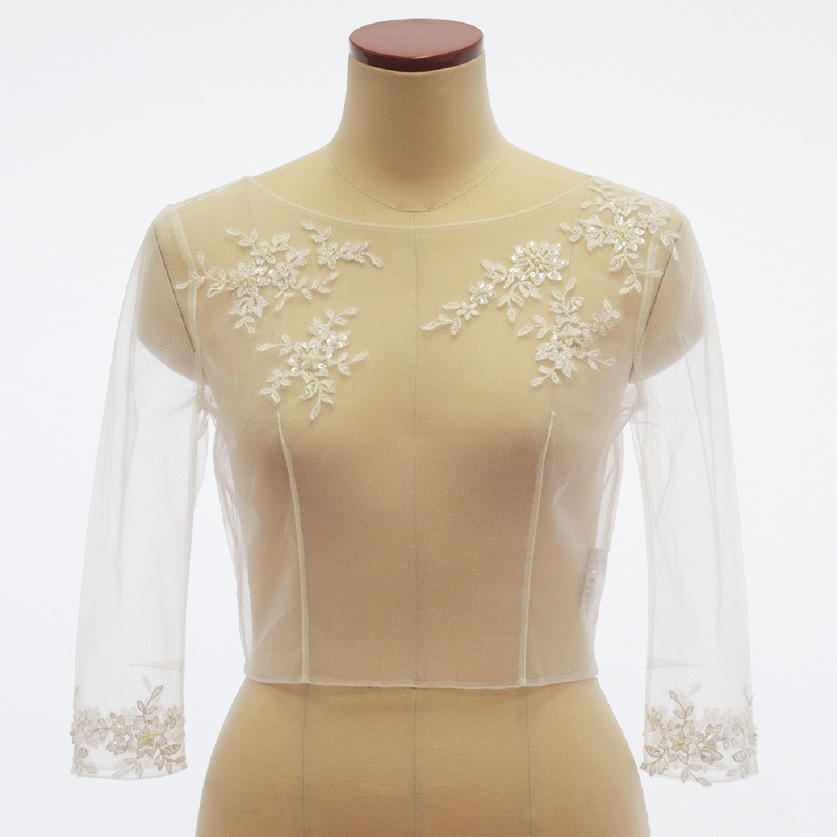 レースボレロ 7分袖 オフホワイト Mサイズ 加工レース ボレロ 日本製【X1554】