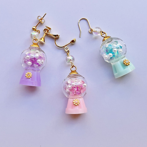 レジンとガラスドームのミニチュアキャンディポットピアス イヤリング
