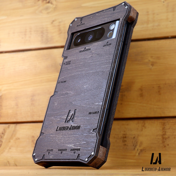 Pixel8 pro ケース 木製 ウッド wood case 木 本革 耐衝撃 LUNBER ARMOR 5枚目の画像