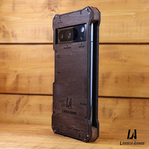 Pixel8 pro ケース 木製 ウッド wood case 木 本革 耐衝撃 LUNBER ARMOR 11枚目の画像