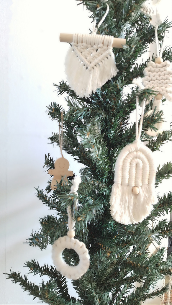 マクラメ編みのクリスマスオーナメント5個セット　byユミト 4枚目の画像