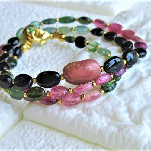 A16】 ネックレス ピンク トルマリン 半貴石 天然石ビーズネックレス