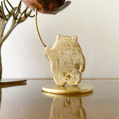 受注制作「大きなお花を持ったクマ」真鍮オブジェ 立体・オブジェ 藤田