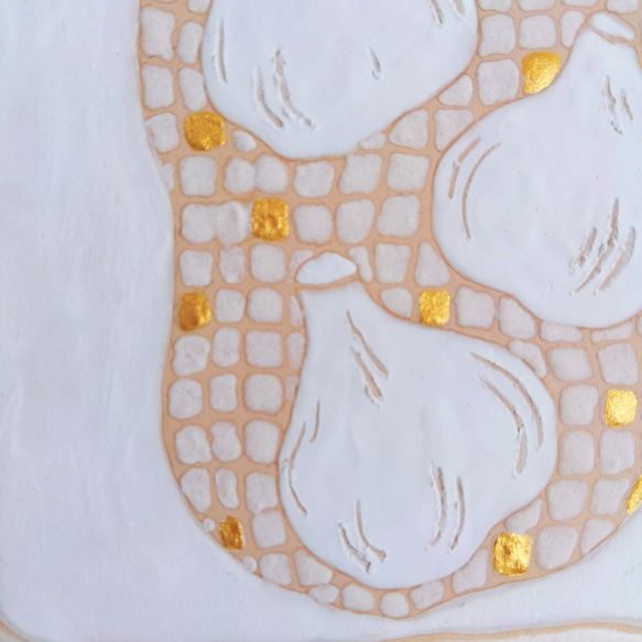 野菜シリーズ　冬野菜の小さな絵画　ニンニク　大蒜　　壁飾り　イラスト　SDGs＊自然素材で染めた卵の殻で作るアクセサリー 5枚目の画像
