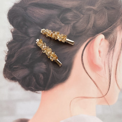 波紋珍珠髮夾 2 件/黃水晶 [與樹枝配件完美搭配的髮飾] 第2張的照片