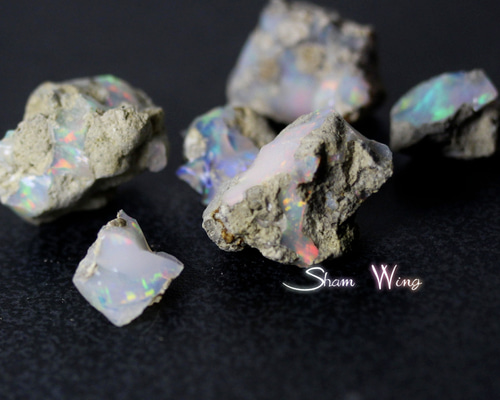 オパール原石ラフカット6個 48.7ct✫美しい遊色✿天然石 天然石 天然石