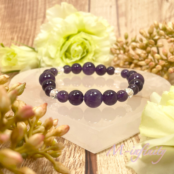 天然アメジスト＆クリスタル ブレスレット｜癒し・浄化・直感力アップ 天然アメジスト＆クリスタル ブレスレット｜癒し・浄化・直感力
