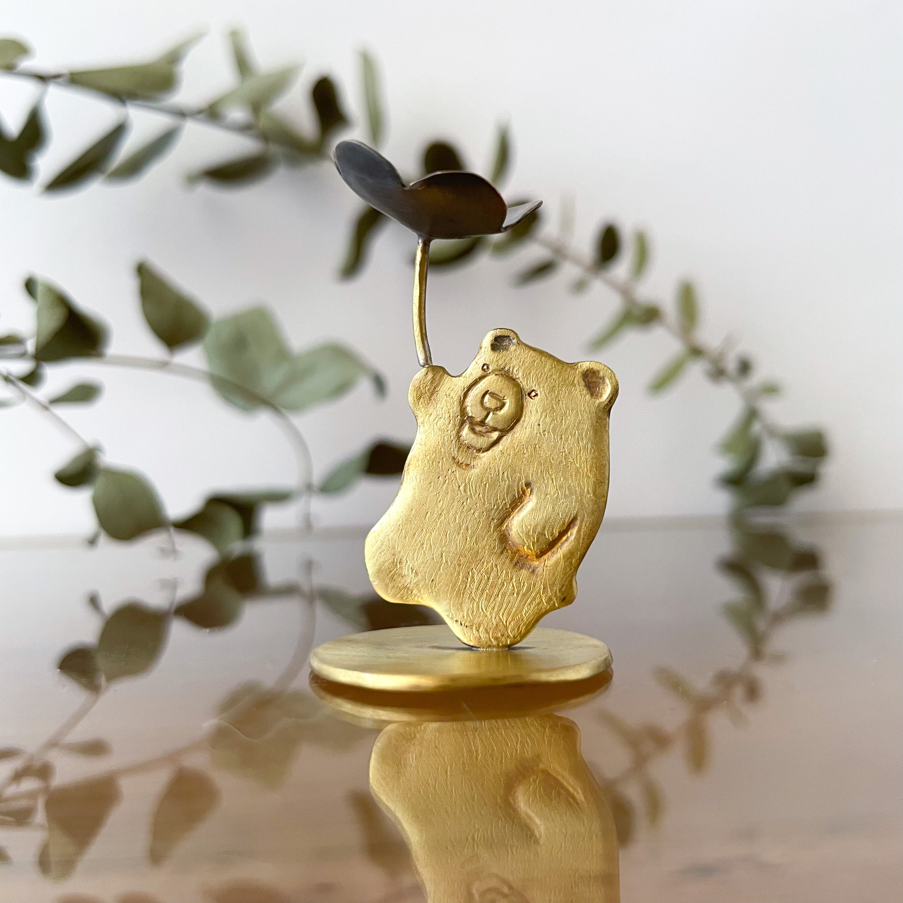 受注制作「大きなお花とこぐま」小さな真鍮オブジェ