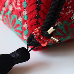 高品質布料 Kinkasanori 2way 抽繩包 紅×黑佩斯利 第5張的照片