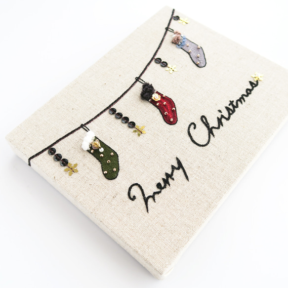 刺繍ファブリックパネル “  Christmas. ガーランド (B) " | F0サイズ18×14cm 5枚目の画像