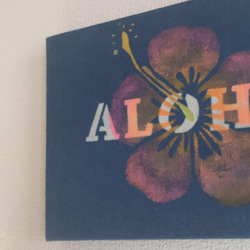 送料無料　"ALOHA"　藍染ファブリックアート 型摺り染 ハイビスカス　 3枚目の画像
