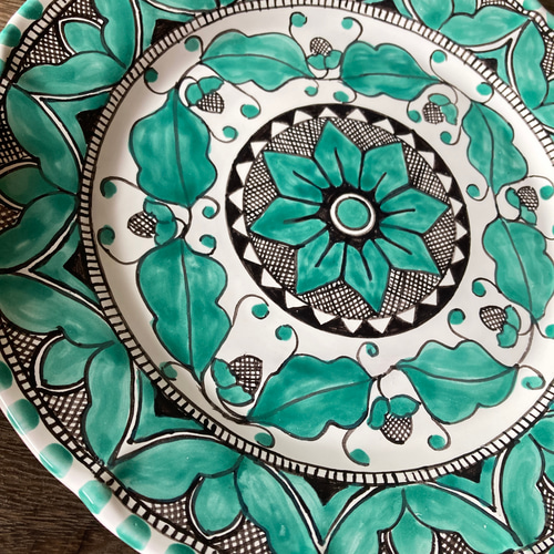 絵皿 26cm マヨリカ焼き イタリア陶器 幾何学模様 GEO034 大皿