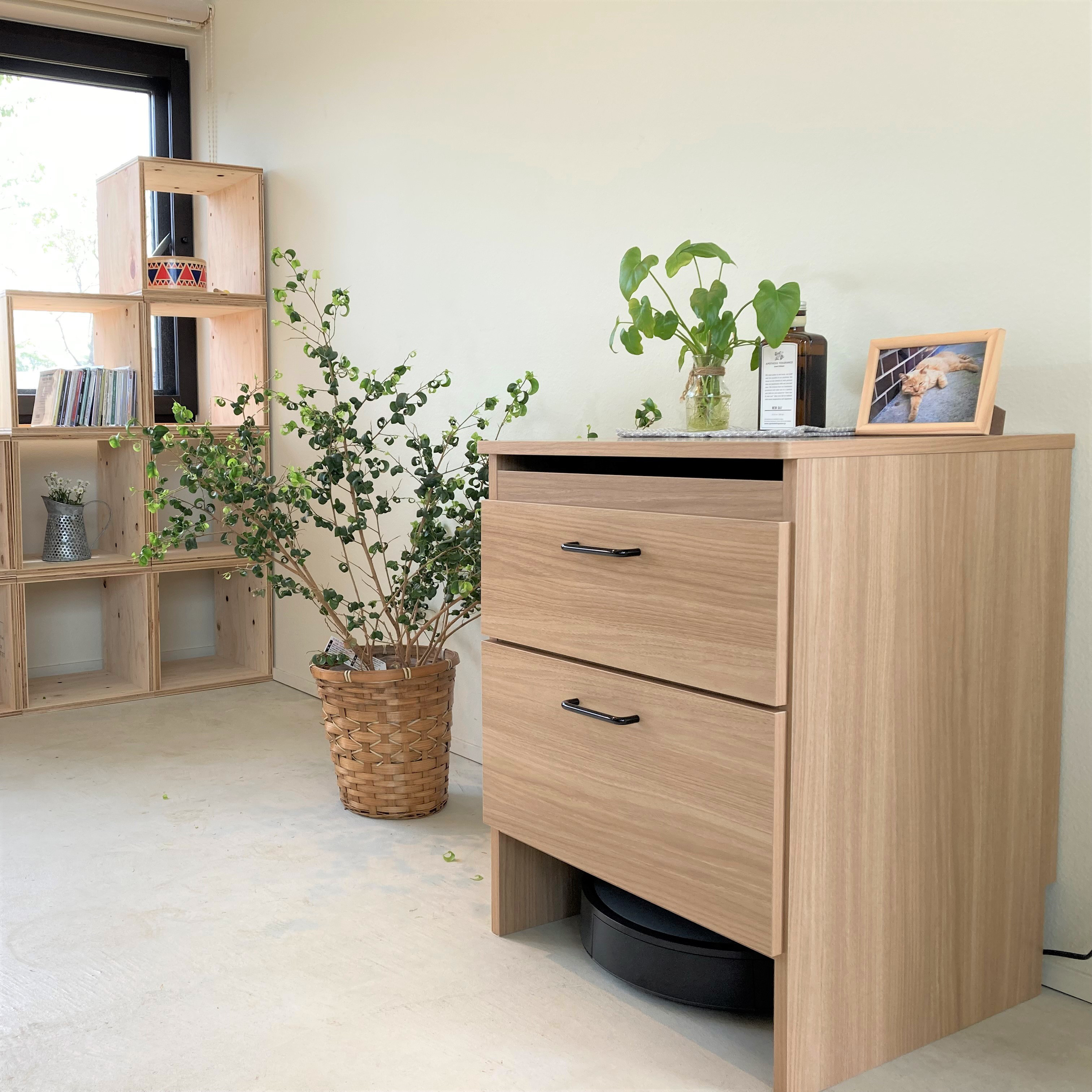 wifi ルーター収納　チェスト　ルンバ基地　完成品　ライト色