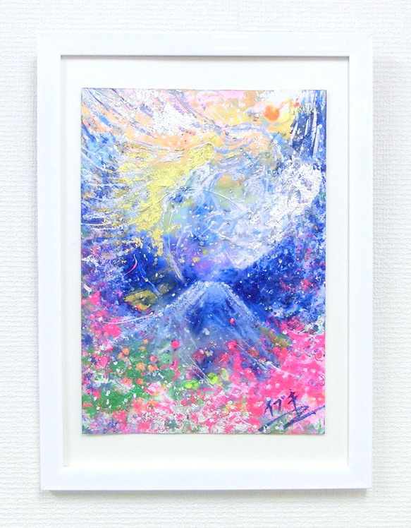 原画「富士と女神と黄金の龍(A)」額サイズ29×40㎝ パワーアート 1枚目の画像