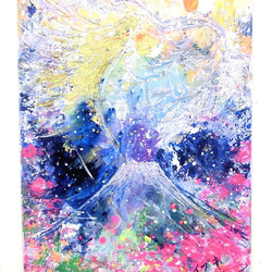 原画「富士と女神と黄金の龍 (B)」額サイズ35×48㎝ パワーアート 2枚目の画像