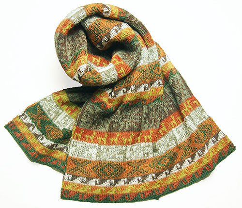 アルパカ100％　マフラーリバーシブル　オレンジ×カーキー