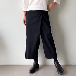 ストレッチスパンデックスコットン　黒　大人気予約販売巻きスカート風なペグトップパンツ 素材   アンクル 9枚目の画像