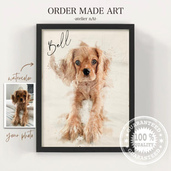 ☆オーダーメイド☆ペット似顔絵 アートポスター フラワーモチーフ