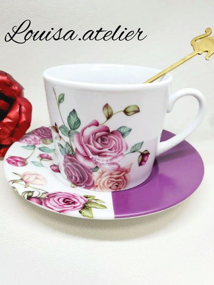 ポーセラーツ　カップ＆ソーサー2客セット オールドローズ 　バラ　発色