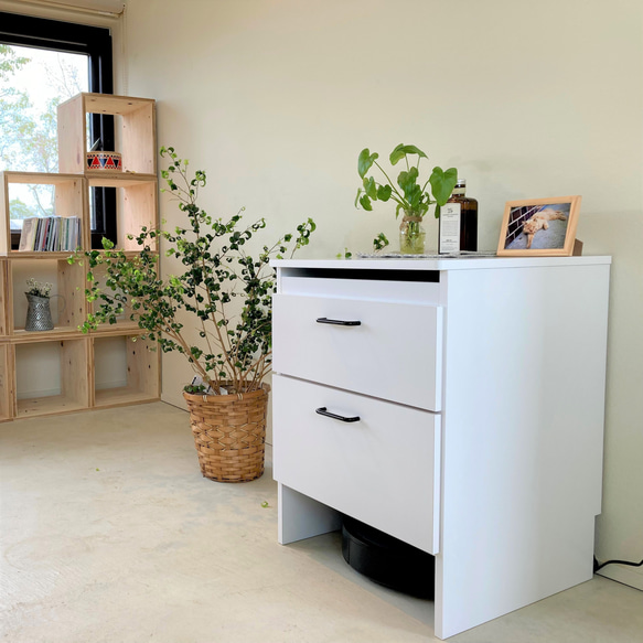 wifi ルーター収納 チェスト ルンバ基地 完成品 ホワイト 棚・シェルフ