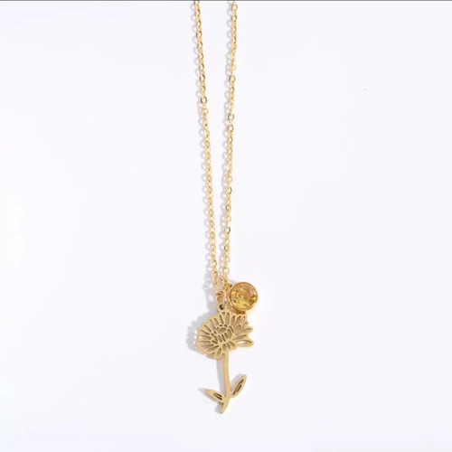オーダーメイド 誕生花ネックレス シルバー誕生石ネーム