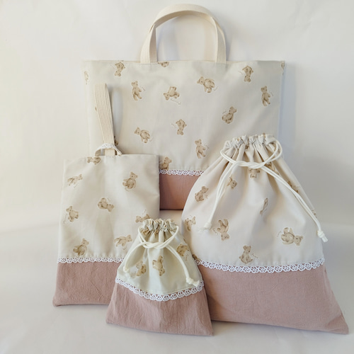 ヌビ　お花　刺繍　レッスンバッグ　上履き袋　体操着袋　ハンドメイド　韓国 サイズオーダー✂︎】【お名前刺しゅう】マチ・裏地有り 体操服