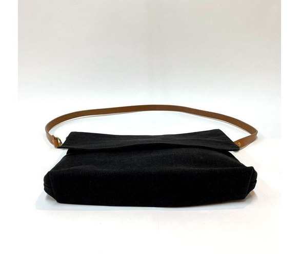 岡山セルビッチ黒デニム×イタリアンレザーメッセンジャーバッグ/メンズ・ユニセックス・ポケットたくさんの黒バッグ 20枚目の画像