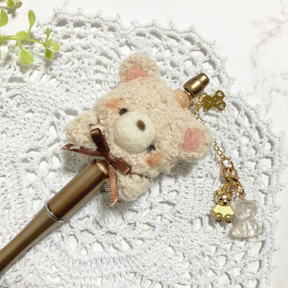フラワーくまちゃんキラキラリボンペン カスタムボールペン カスタムビーズ フラワーくまちゃんキラキラリボンペン カスタムボールペン カスタム