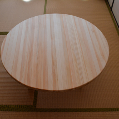 ちゃぶ台 丸90cm 高さ33cm サークル 無垢のヒノキ 脚折りたたみ