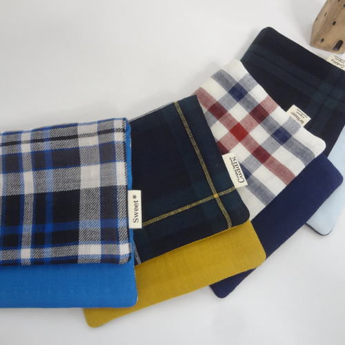 大きめ*チェック*やわらかガーゼハンカチ4枚セット ハンカチ・手ぬぐい  