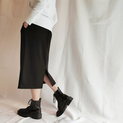 【イタリア製ウール100%】『楽ちん♥タイトスカート』ミモレ丈(黒）【M,L,2L】 1枚目の画像