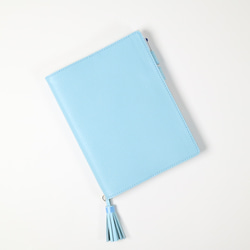 B6　手帳カバー　本革　牛革　バタフライストッパー　可愛い　水色　スカイブルー　青　タッセル 1枚目の画像