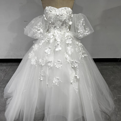 美容產品！米白色婚紗裸上衣 3D 3D 蕾絲刺繡花卉圖案婚禮/招待會 第6張的照片