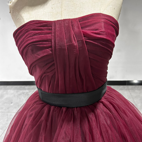 高品質！ボルドーカラードレス オフショルダーの2WAYドレス 取り外し  