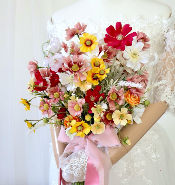 フラティコスモスブーケ ウェディングブーケ ブートニアセット