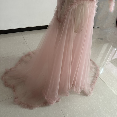 送料無料！くすみピンク 妊婦ドレス マタニティ 写真撮影 シースルー