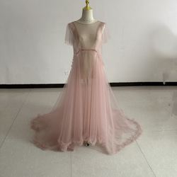 送料無料！くすみピンク 妊婦ドレス マタニティ 写真撮影 シースルー